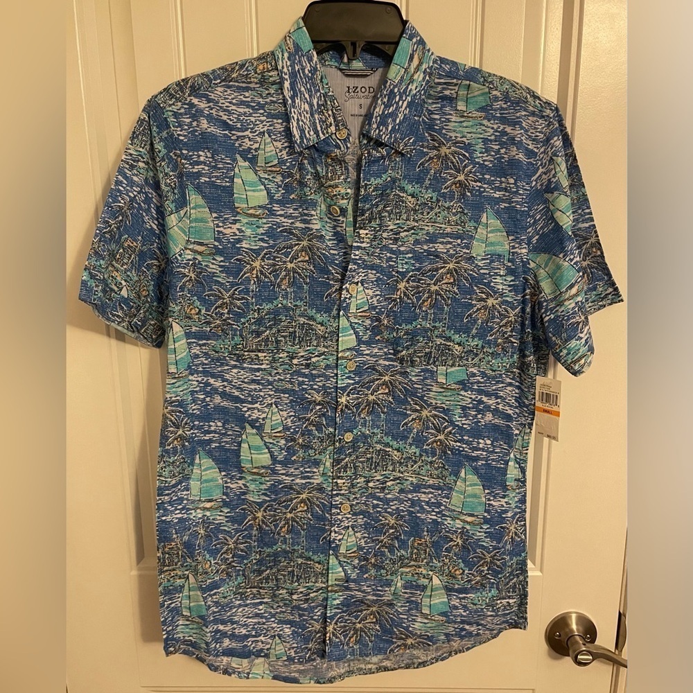 IZOD Saltwater Sailboat Men's Size Small Shirt blue revival‎ Print NEW WITH TAGS